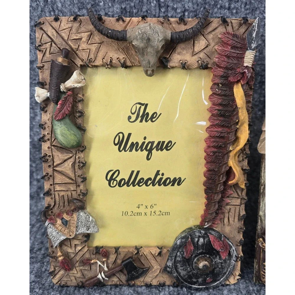 Unique Collection Photo Frame Set 4x6 Brown Western Cowboy Native American Vtg